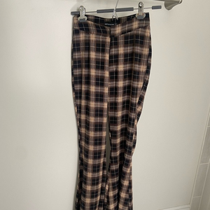 PrettyLittleThing Black and Tan Plaid flare Pants
